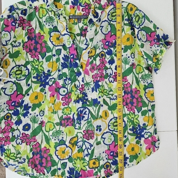 Elliott Lauren colorful floral linen blend pullover office career top M - Picture 9 of 9